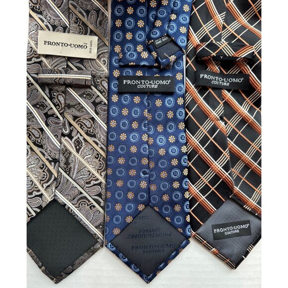 PRONTO UOMO Couture Tie Silk Designer Geometric Medallion Blue Handmade 61x3.5 - Picture 10 of 10